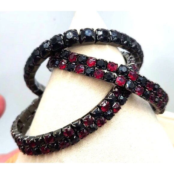 Dark Red & Black Rhinestone Stretch Bracelets - 3 - Picture 3 of 3